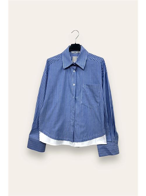 Camicia a righe con inserto tinta unita al fondo LOVEme | CL-10672-CL-18301/Blue Jeans